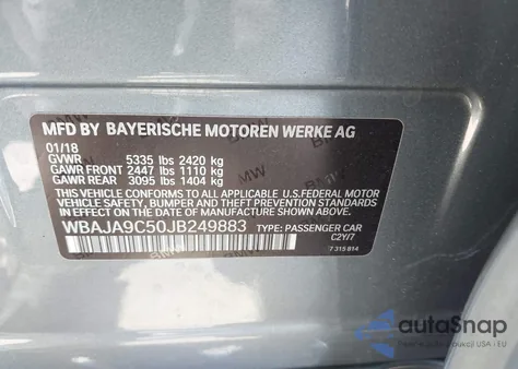 2018 BMW 530E Iperformance from USA, damaged, VIN WBAJA9C50JB249883